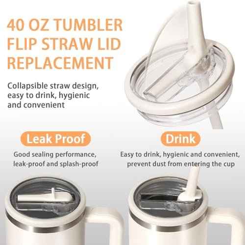 2 Pack 40 oz Flip Straw Leak Proof Lid for Stanley H2.0 Quencher, Stanley Lid Replacement 40 oz for Stanley Cup Accessories ProTour, No Spill Proof Straw Cover for Stanley