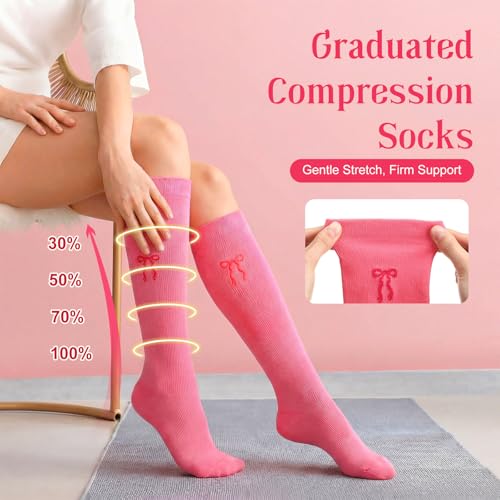 Women Compression Socks Knee High Circulation Support Stockings - Warm Colors, 20-30mmHg