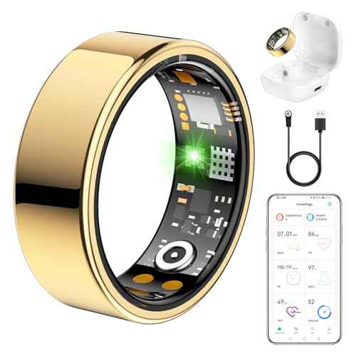 Ring Health Tracker for Women Men, Fitness Tracker with Heart Rate, Blood Oxygen, Sleep Monitor, Calories, Step Counter, IP68 Waterproof Smart Ring for iPhone & Android, No Subscription Fee (Gold, 9#)