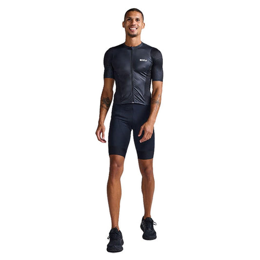 2XU Men's Aero Hex Sleeved Tri Suit (US, Alpha, Medium, Regular, Regular, Standard, Black/White)