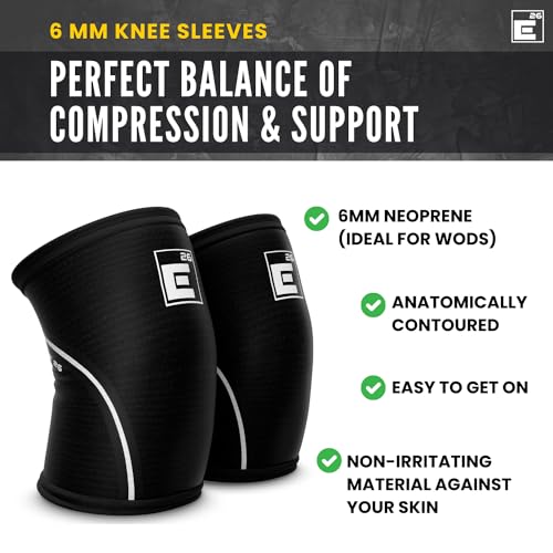 Large Knee Sleeves for Weight Lifting Support with Gym Bag - Black & White