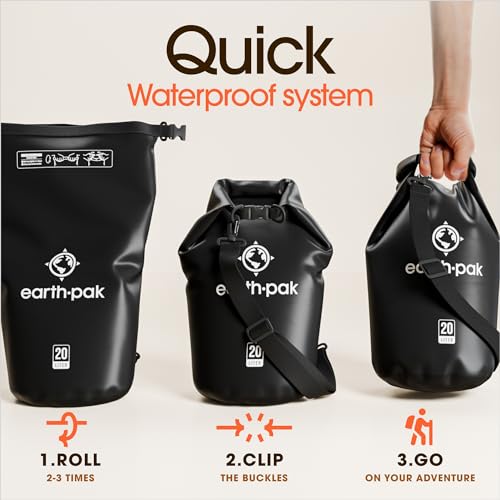 Earth Pak 5L Waterproof Dry Bag Backpack with Phone Case - Black