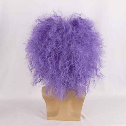 QACCF Purple Culry Fluffy Men Women Lavender Goggle Halloween Costume Cosplay Wig (Two Eyes Set)
