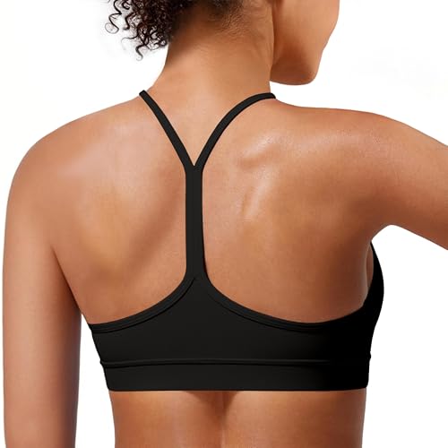 Medium Black Padded Y-Back Sports Bra for Women - Low Impact Racerback Yoga Top