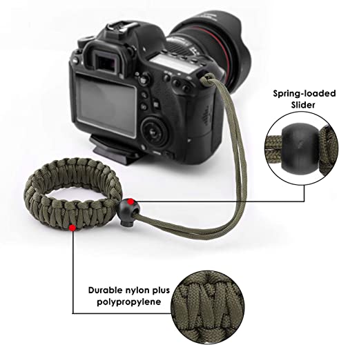 MoKo Paracord Nylon Braided Camera Hand Grip Strap for Video & DSLR Cameras - One Size Black + Army Green