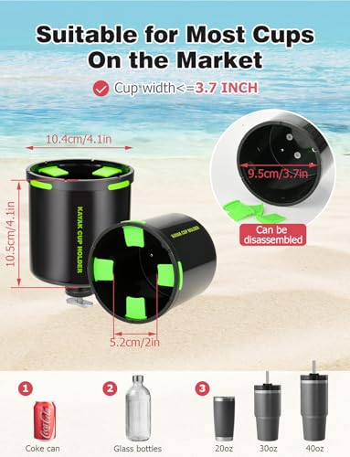 Kayak Cup Holder with Anti-Tip Rubber Pad - Durable ABS Mount 2 Pack