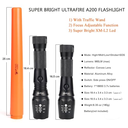LED Traffic Control Wand Flashlight 16-Inch, 980 Lumens, 5 Modes, Waterproof