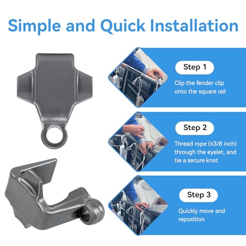 Pontoon Boat Fender Clips 4 Pack - Adjustable Square Rail Bumper Holders