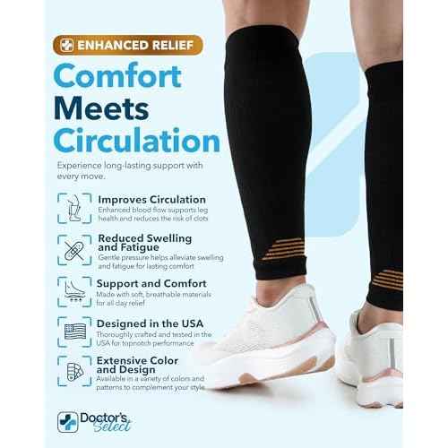 Doctor's Select 2 Pairs Copper Calf Compression Sleeve - Leg Compression Sleeves for Women & Men, Shin Splint Relief