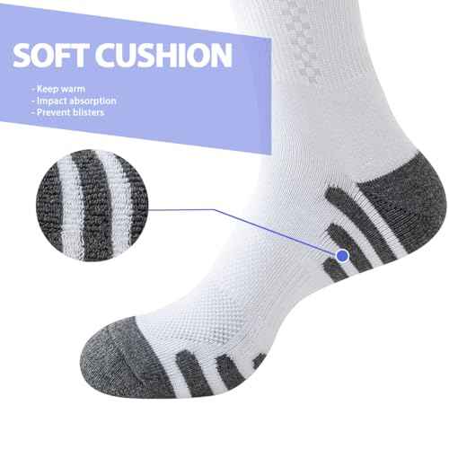 JOYN?E 8 Pairs Mens Crew Athletic Work Long Socks Calf Cushioned Socks for Sports Running Workout Gym