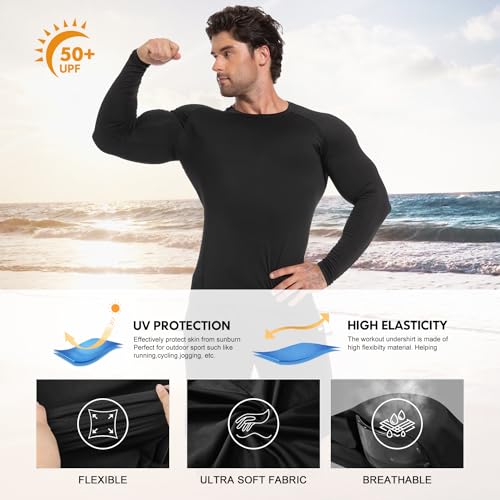 Men's Compression Rash Guard Shirts 4 Pack Long & Short Sleeve Workout Tops - Black & White