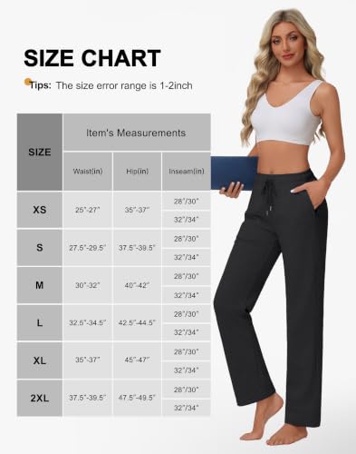 Women's Cotton Straight Leg Sweatpants - 28 Inch Petite & Large Black
