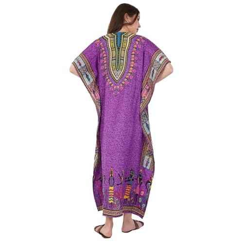Divine threads Women African Print Kimono Cover Up V Neck Batwing Sleeve Plus Size Beach Kaftan Dresses Brown