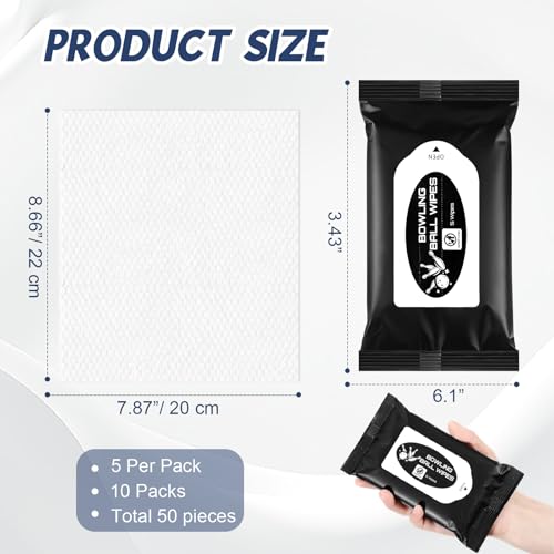 Bowling Ball Cleaner Wipes Kit Bulk Pack with 10 Resealable Packs - 50 Wipes