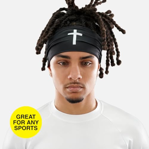 Faith Cross Black Sweat Bands Headbands for Men & Women - Moisture Wicking Sports Headband, One Size