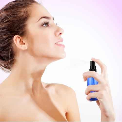 50 Pack 2oz Plastic Spray Bottles Small Empty Fine Mist Spray Bottle Blue Clear Bottles for Essential Oils, Bath, Beauty, Hair & Cleaning, Small Spray Bottles for Travel, With 10 Funnels