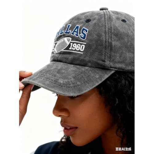 Embroidered City Hat for Men Women Vintage Washed Denim Football Fans Hat Adjustable Cotton Baseball Cap