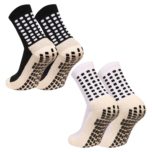 Men's Grip Soccer Socks Non Slip Athletic Football Basketball Socks - One Size, Black & White