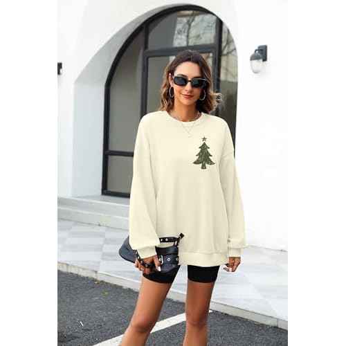 JINTING Christmas Sweatshirts for Women December 25 Graphic Sweater Classic Christmas Tree Pullover Blouse