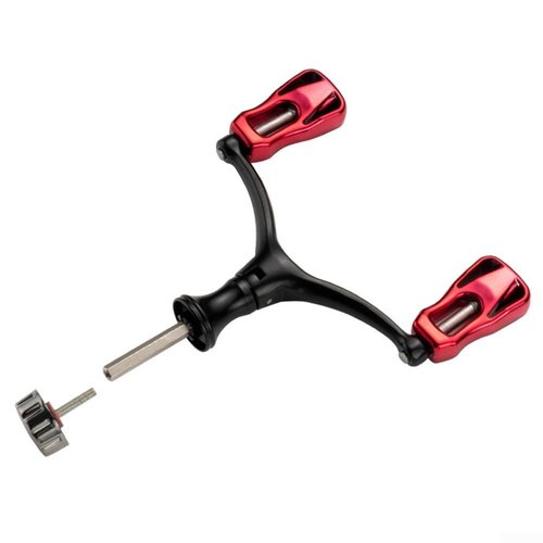 CNC Metal Fishing Reel Handle Double Crank Foldable Comfortable Grip Interchangeable Left Right Hand For 1000-5000 Reels Gold Red Silver(Red)