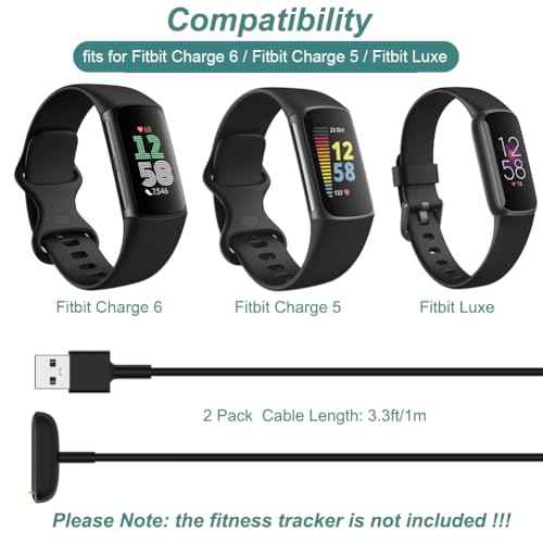 Charger for Fitbit Charge 5 / Charge 6 / Luxe, Replacement Charging Cable Cord Accessories for Fitbit Bands (2-Pack, 3.3ft/1m)