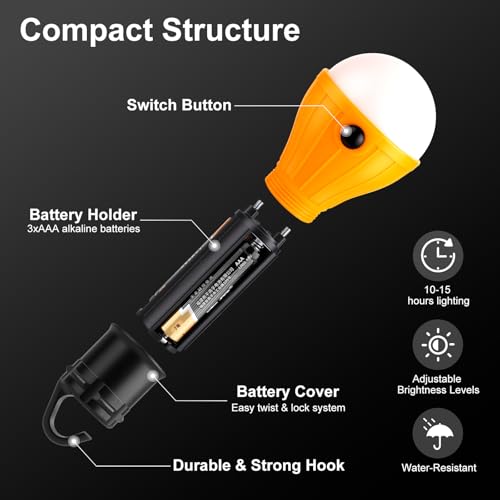 4 Pack Camping Light Bulbs with Amber Yellow Color, Bug Resistant Portable Lantern for Kids & Outdoor Activities