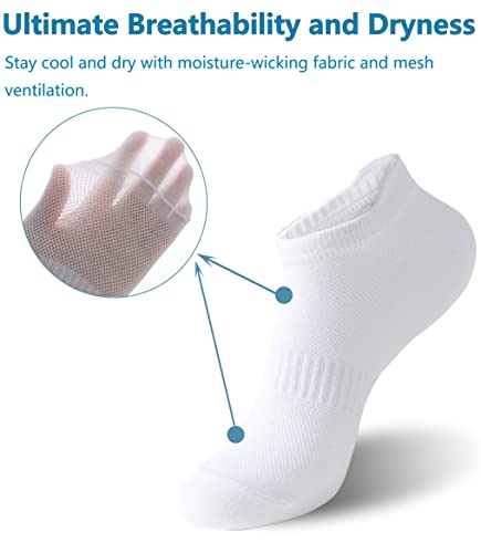 Women's Ankle Athletic Socks 6 Pairs White 9-11 Low Cut Cotton Sports Socks
