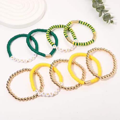 Game Day Bracelets Stackable Beaded Stretchy Jewelry - Yellow Green Set