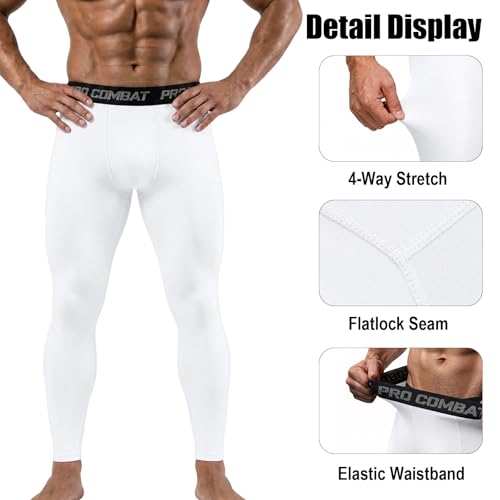 Men's Compression Pants Athletic Tight Leggings Base Layer for Running Workout Yoga White Medium