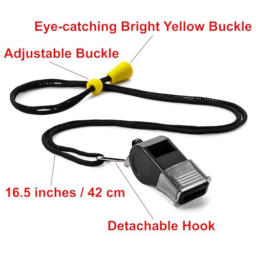 Black Sports Whistles with Lanyard - Pack of 24 Referee & Whistles