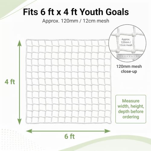 Soccer Goal Replacement Nets 6x4 Set of 2 White for Youth Goals