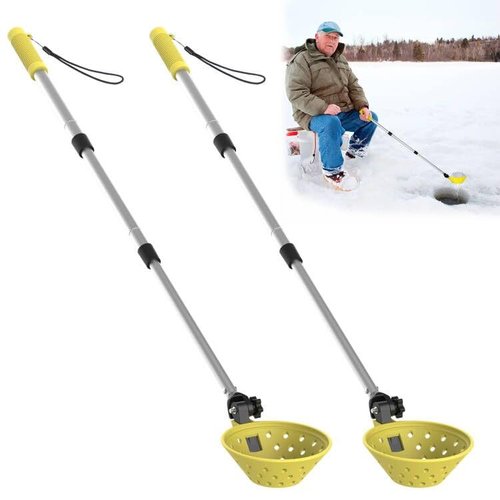 Huntury Retractable Ice Fishing Scoop Skimmer, Ice Fishing Accessories, Long Length, And Larger Spoon, No More Bending Over To Scoop Out Ice While Ice Fishing, Ice Fishing Gear, Pack Of 2