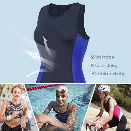 Women's Triathlon Suit One-Piece Sleeveless Tri-Suit Quick-Dry 3D Padded Athletic Swimsuits Slimming Cycling Running
