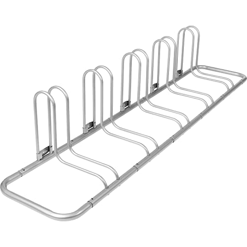 Bike Floor Stand Storage Rack for 5 Bikes - Weather Resistant Steel Organizer Grey