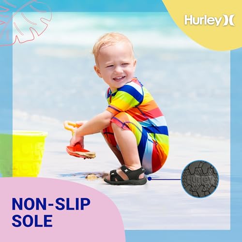Hurley Toddler Water Shoes Big Kid Black Open Toe Beach Sandals - Lightweight & Breathable