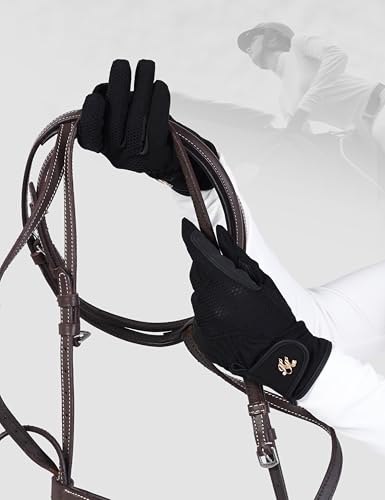 Women Horse Riding Gloves Black Medium - Equestrian Gloves for Women