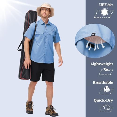 Satankud Fishing Shirts for Men Short Sleeve Sun Protection Cooling Hiking Shirt for Travel Safari Camping Work