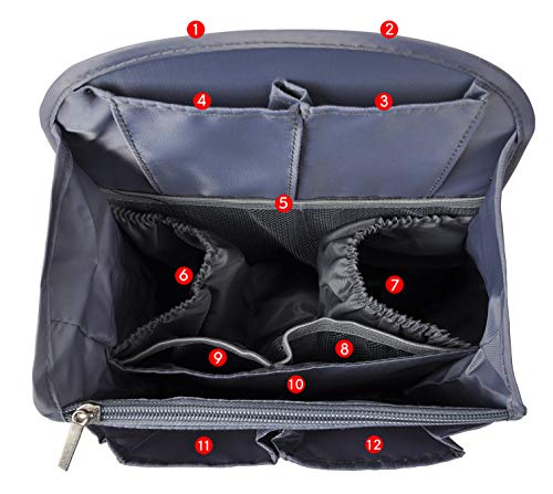 Vercord Travel Backpack Organizer Insert Liner - Medium Grey with Multiple Pockets