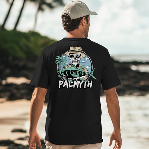 Palmyth Men's Short Sleeve Fishing Shirt UPF 50+ Quick Dry T-Shirt Black Skull Large