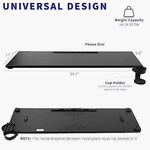 VIVO Universal Treadmill Desk with Phone Slot and Cup Holder, Ergonomic Platform for Notebooks, Tablets, Laptops, and More, Fits Treadmill Handlebars up to 31 inches, STAND-TDML2A