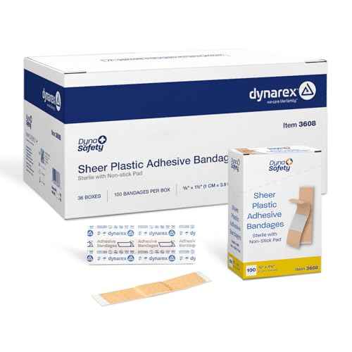 Dynarex 3608 Sheer Plastic Adhesive Bandage, Sterile, 3/8" x 1 1/2", Pack of 3600