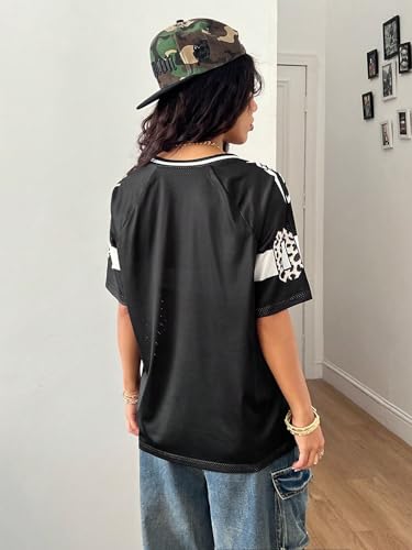 SOLY HUX Women's Y2K Oversized Jersey Shirt with Graphic Design - X-Large Black