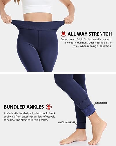 Women's Fleece-Lined High-Waisted Thermal Leggings - Small-Medium Navy