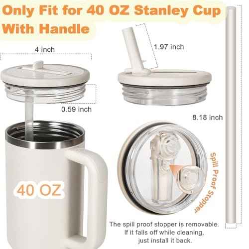 2 Pack 40 oz Flip Straw Leak Proof Lid for Stanley H2.0 Quencher, Stanley Lid Replacement 40 oz for Stanley Cup Accessories ProTour, No Spill Proof Straw Cover for Stanley