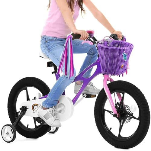 Kid Bicycle Basket Small Wicker Basket Bike Streamers for Girls with 2 Pieces Bell and 30 Pieces Stickers, Bicycle Decoration Accessories for Boys and Girls