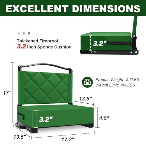 Green Stadium Seat with Back Support, 400lb Capacity, Foldable Bleacher Chair with Shoulder Strap - 1pc (Variation: Green / 1)