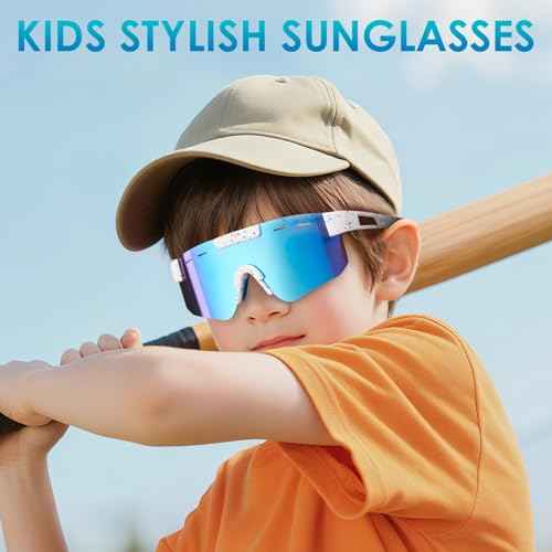 Kids Polarized Sports Sunglasses, Youth Baseball Sunglasses for Boys Girls Age 6-12 UV400 Protection Glasses