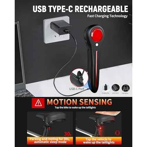 DARKBEAM Bike Tail Light Smart - with Brake/Light Sensor, USB-C Rechargeable, IP64 Waterproof, 5 Light Modes Bicycle Taillight for Night Riding, Super Bright Rear Bike Light for Road Mountain, Cycling