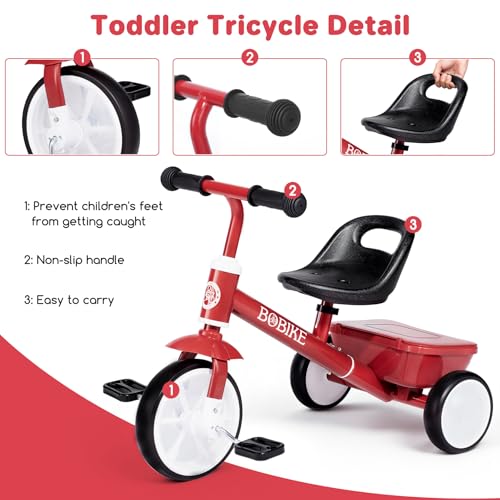 Toddler Tricycle with Glowing LED Wheels & Adjustable Seat - Red