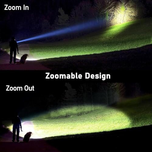 Blue Light Rechargeable LED Flashlight with Zoom, 2000 Lumens, Portable & Waterproof